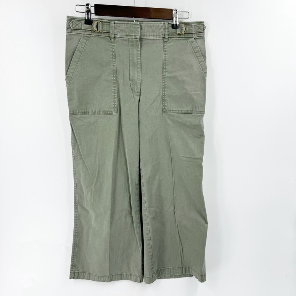 ✅ WHBM GREEN CROPPED WIDE LEG KHAKI‎ PANTS SIZE 10 WITH POCKETS